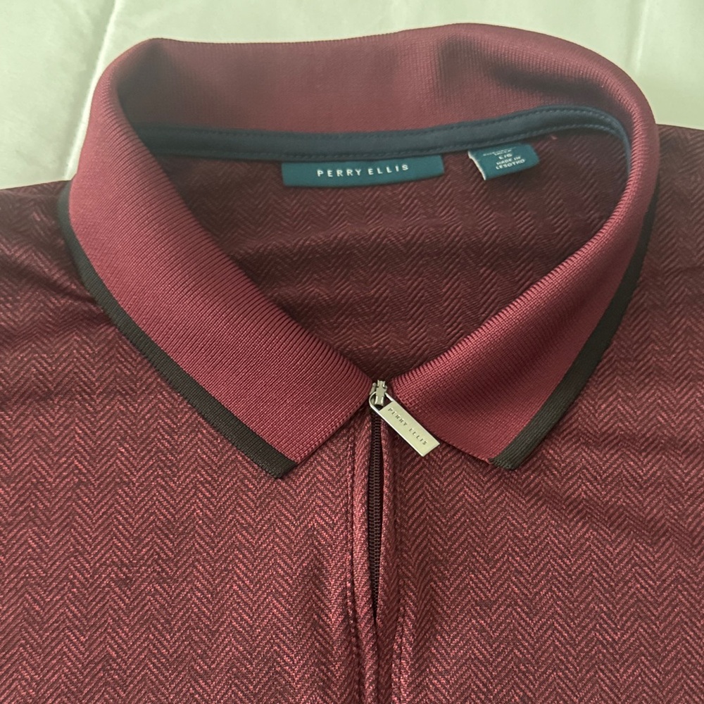 Perry Ellis Burgundy Polo with Herringbone Pattern